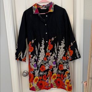 Soft Surroundings Black Floral Button-Up Dress